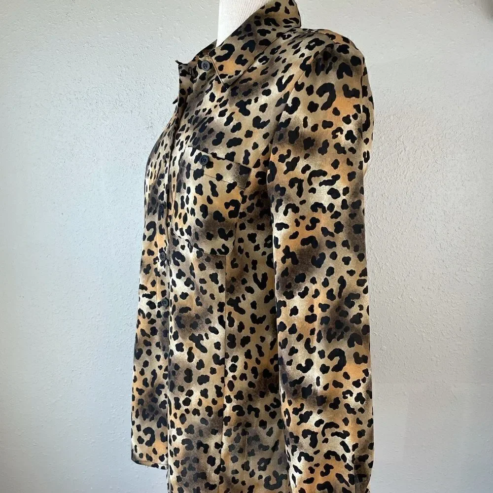 Vintage Rena Rowan Cheetah Button Down Shirt Size 8 EUC